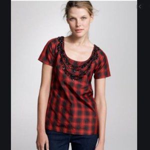 J. Crew Eliza red and black plaid silk blouse s 10